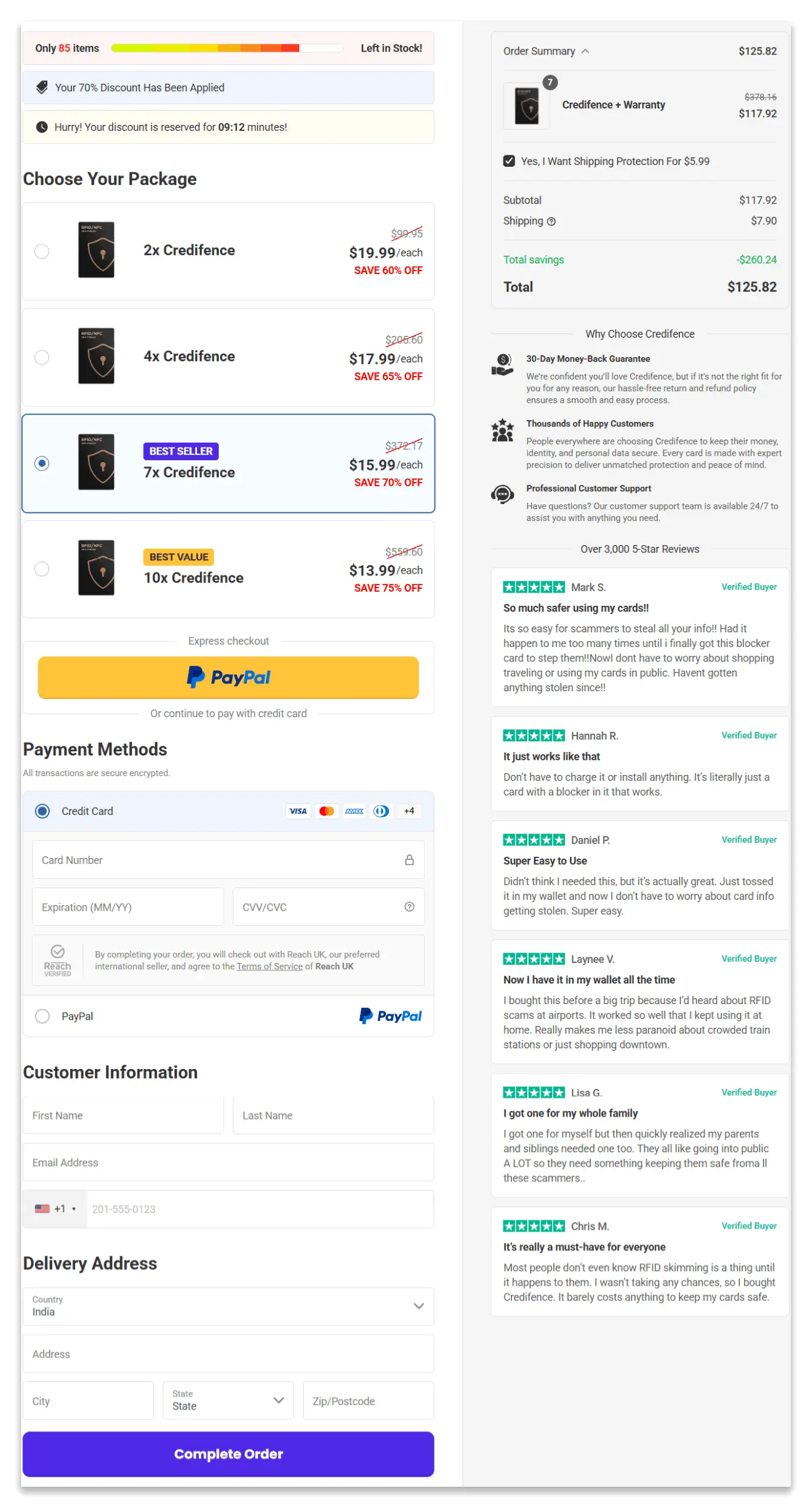 Credifence secure checkout page